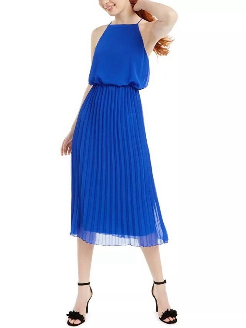 Sam Edelman Blue Pleated Sleeveless Midi Dress